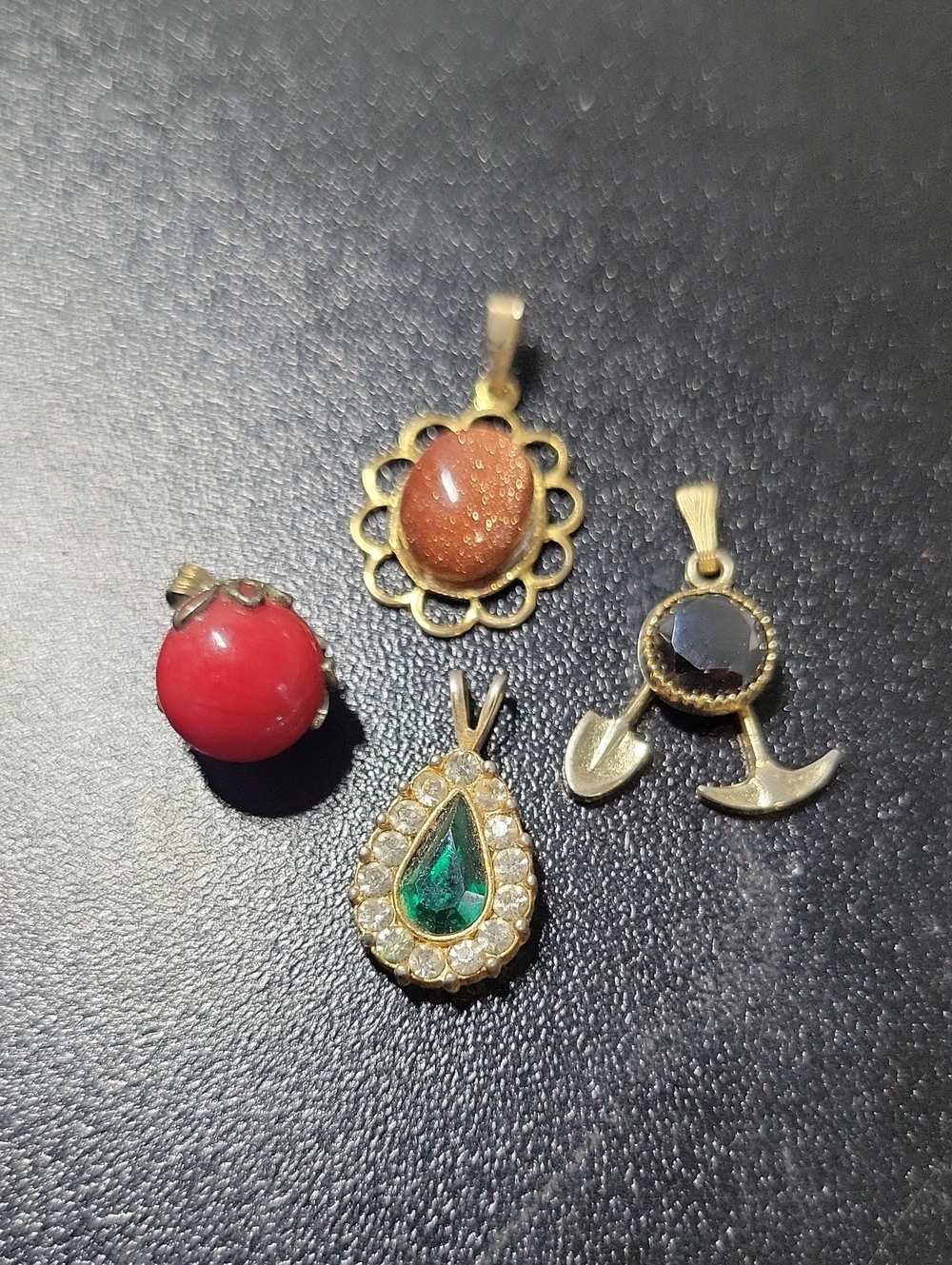 Gold-Tone Green Teardrop Pendant with Clear Crystal Halo